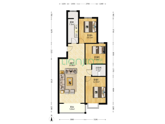 钻石商圈  出行购物便利 中间楼层 全天采光-户型图