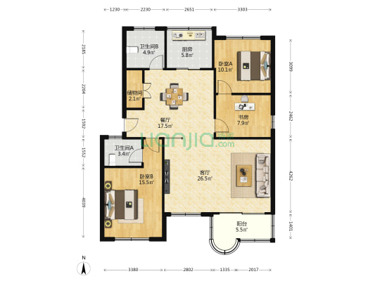 阳光公寓(慈溪市) 3室2厅2卫 114平方