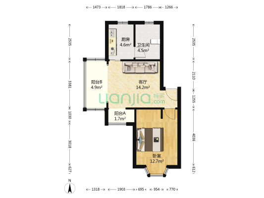 新高苑(一期) 1室1厅1卫 50平方