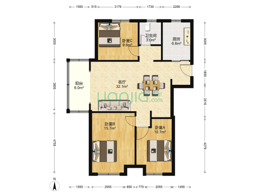 丽晶新城 3室1厅1卫 120平方