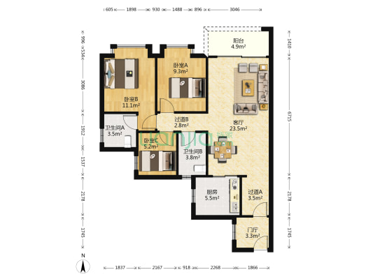 时代天境 3室1厅2卫 97平方