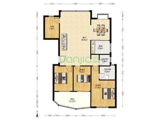 雅典新城 4室1厅2卫 143平方