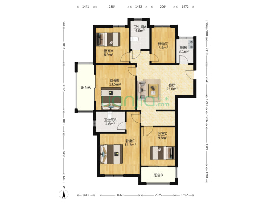 百鸟苑 4室1厅2卫 122平方