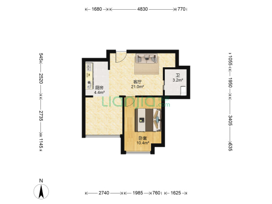 万达广场E区 1室1厅1卫 51平方