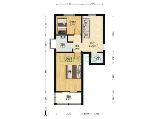 草场社区 2室1厅1卫 57平方