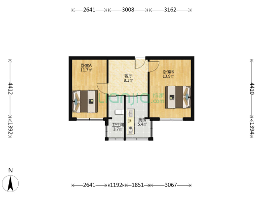旅游局宿舍 2室1厅1卫 54平方