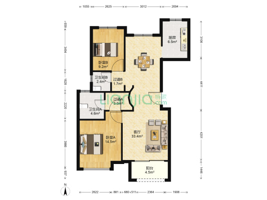 宝龙世家西区 2室1厅2卫 108平方