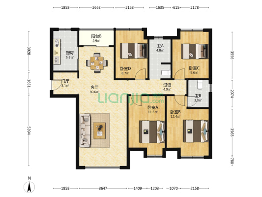 长房云尚公馆 4室1厅2卫 128平方