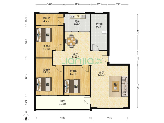樱南樱华园小区北区 3室2厅1卫 140平方