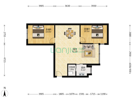 青云堂 2室1厅1卫 72平方