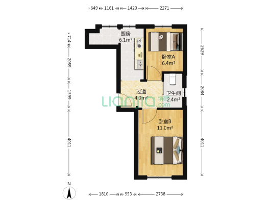 领秀朝阳B区 2室0厅1卫 51平方