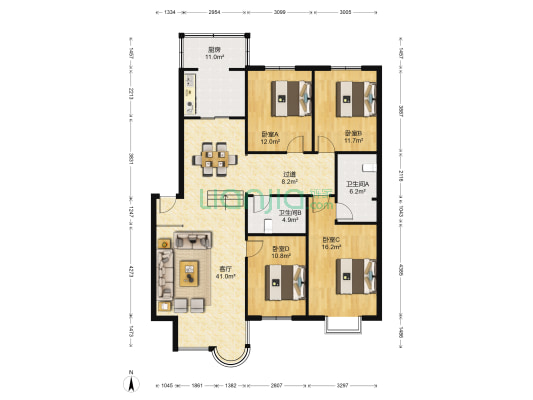 龙溪花园 4室1厅2卫 161平方