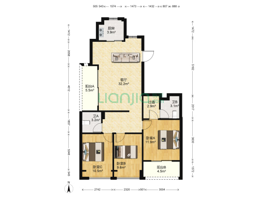 国际新城滨水嘉园 3室1厅2卫 120平方