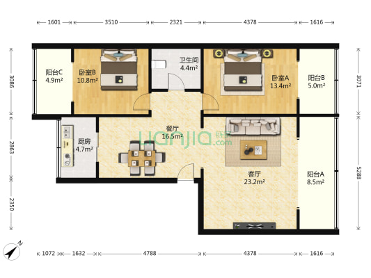 肖家河沿街43号 2室2厅1卫 97平方