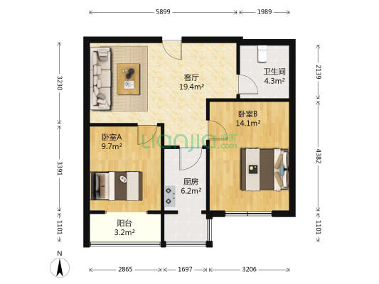 易居园 2室1厅1卫 78平方