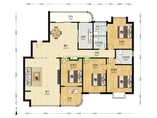 紫金家园南区 5室2厅3卫 163平方