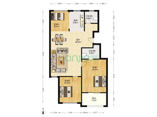云水湾 3室1厅2卫 106平方