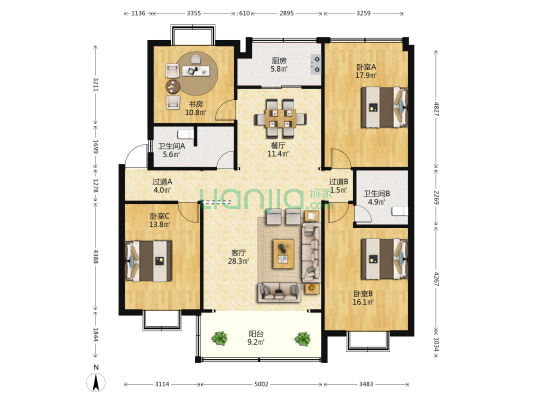 双桥路326号 4室2厅2卫 118平方