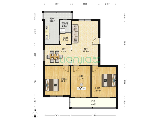 尹江岸小区 3室2厅1卫 103平方
