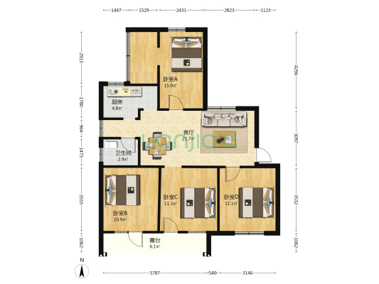 南宁市人民公园生活区东区 4室1厅1卫 94平方