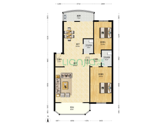 都市港湾 2室2厅2卫 148平方