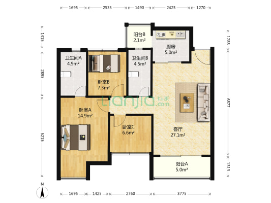 新浩花园 3室1厅2卫 88平方
