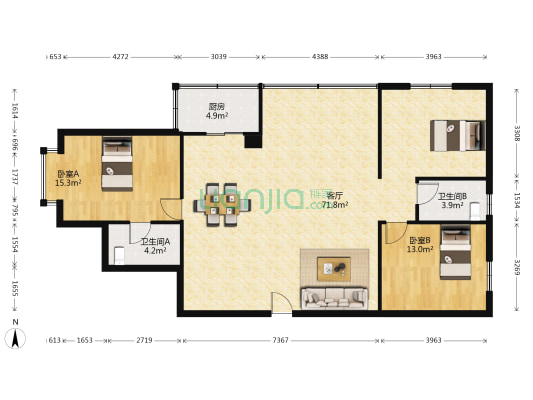 南华苑 2室1厅2卫 125平方