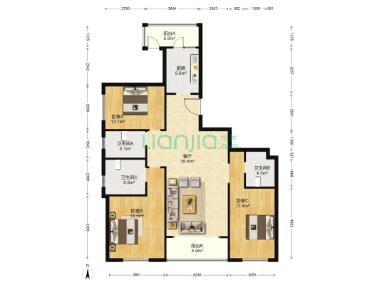 雅颂居 3室1厅3卫 168平方