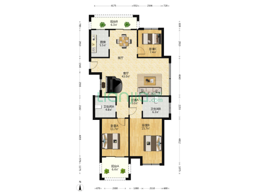 御锦湾 3室1厅2卫 125平方