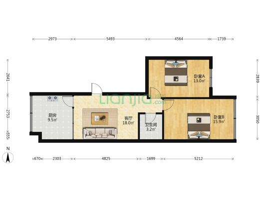 松山路59号 2室1厅1卫 76平方