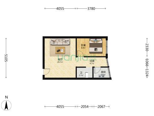 鸿业·自由港 1室1厅1卫 60平方