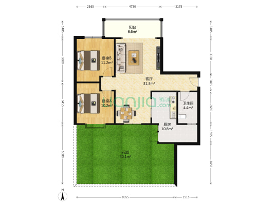 凯旋滨江 2室1厅1卫 85平方