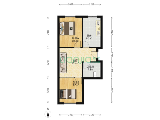 富麟国际 2室1厅1卫 59平方