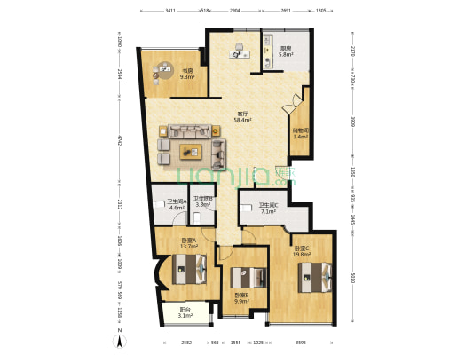 时代大厦 4室1厅3卫 181平方