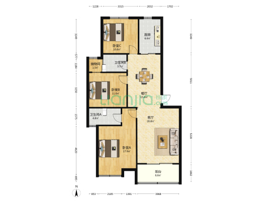 三江庭苑 3室2厅2卫 126平方