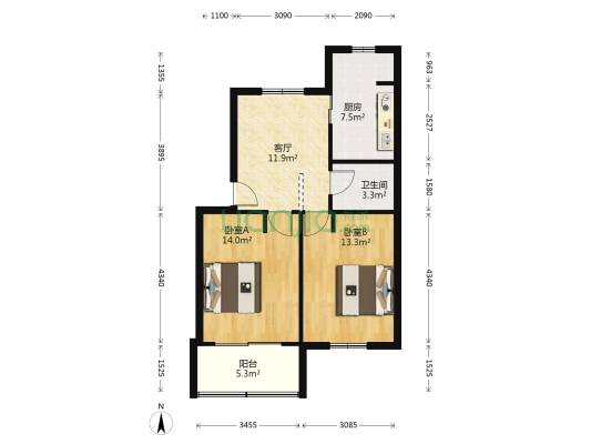 浙报宿舍 2室1厅1卫 63平方