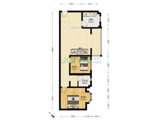 爱心家园 2室1厅1卫 78平方