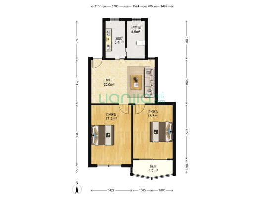 界龙花苑 2室1厅1卫 81平方