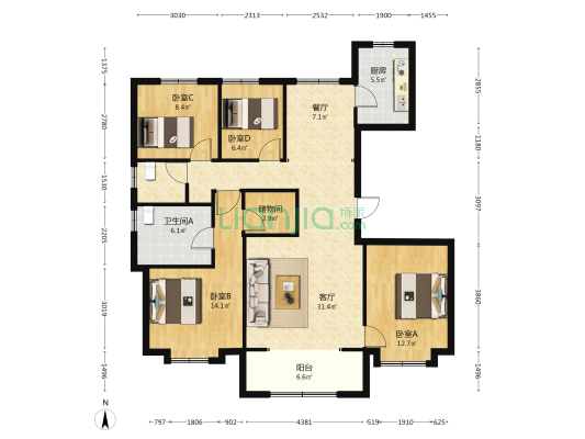 梦湖·澜庭 4室2厅1卫 137平方