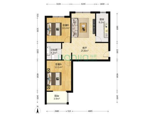 金鑫九克拉公馆 2室1厅1卫 83平方
