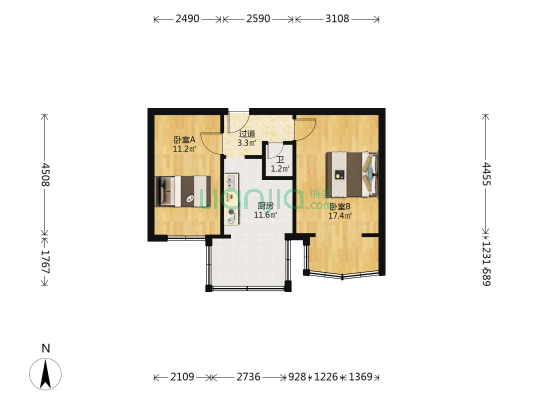 省公路局家属院（皋兰路） 2室0厅1卫 43平方