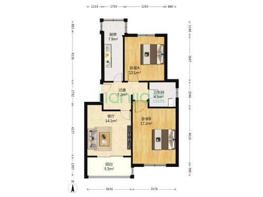 闵浦新苑五村 2室1厅1卫 75平方