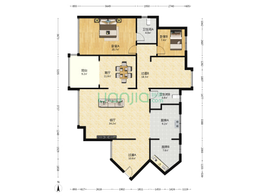 金华园D区 2室2厅2卫 220平方