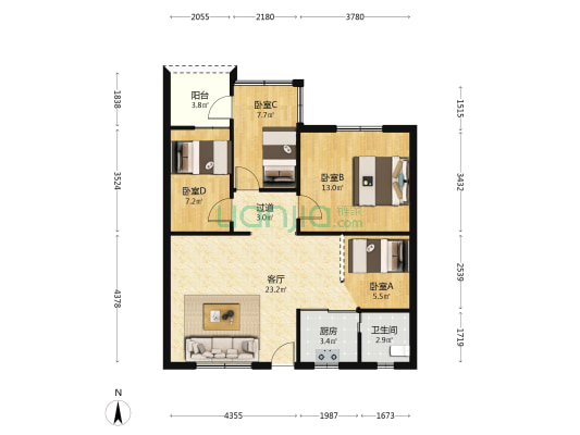 海事法院宿舍 4室1厅1卫 80平方