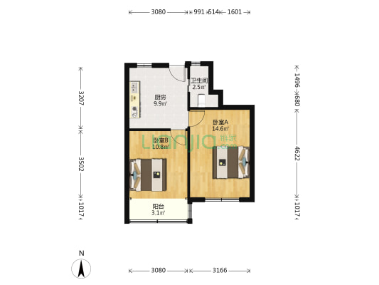 复旦第十宿舍 2室0厅1卫 50平方