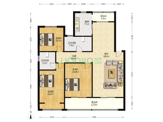 颐泰园 3室1厅2卫 140平方