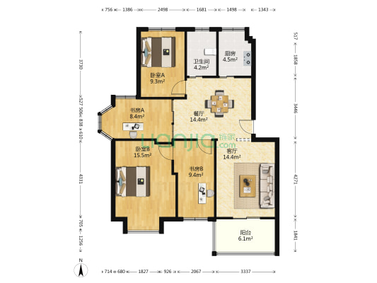 金钟小区 4室2厅1卫 105平方