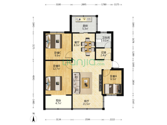 龙泉路295号 3室2厅1卫 75平方