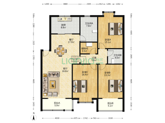 锦绣花苑 3室2厅2卫 146平方