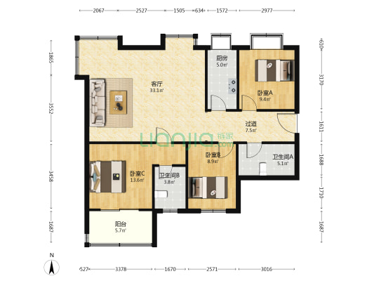 得利斯世纪城 3室1厅2卫 112平方